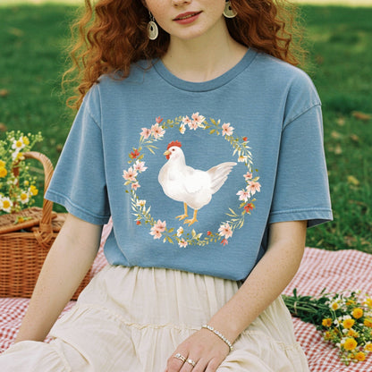 Spring Chicken Floral Wreath T-Shirt