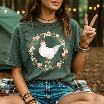 Spring Chicken Floral Wreath T-Shirt
