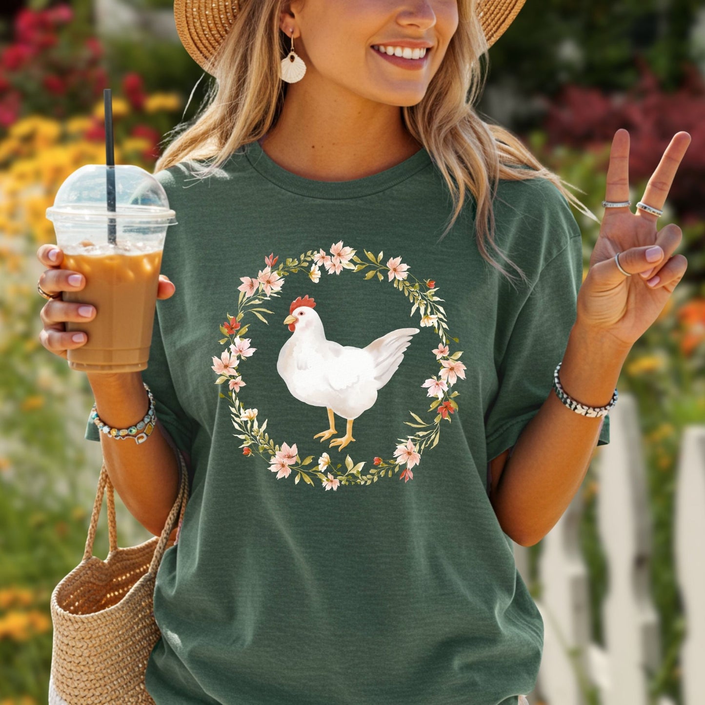 Spring Chicken Floral Wreath T-Shirt