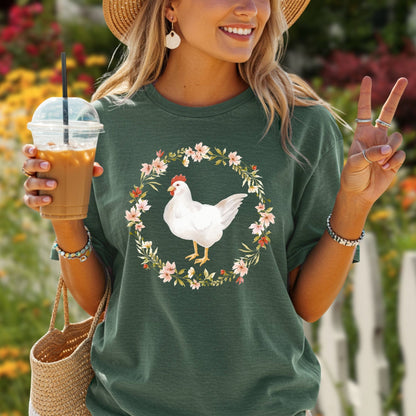 Spring Chicken Floral Wreath T-Shirt