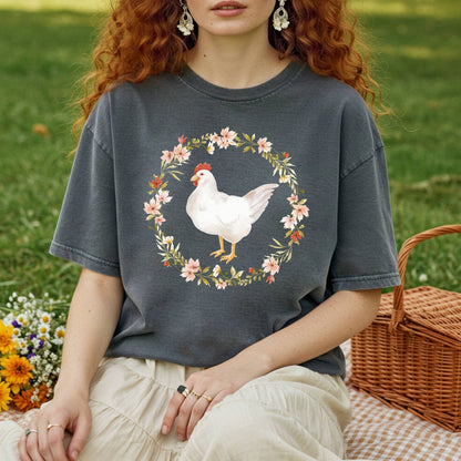 Spring Chicken Floral Wreath T-Shirt