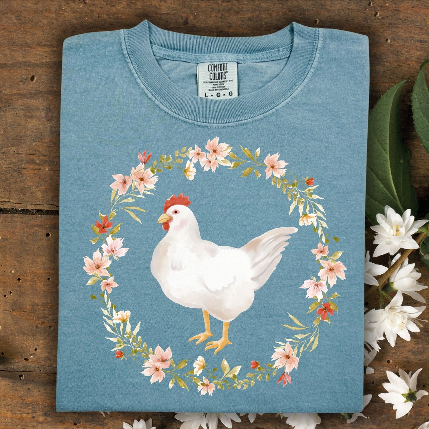 Spring Chicken Floral Wreath T-Shirt