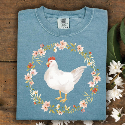 Spring Chicken Floral Wreath T-Shirt