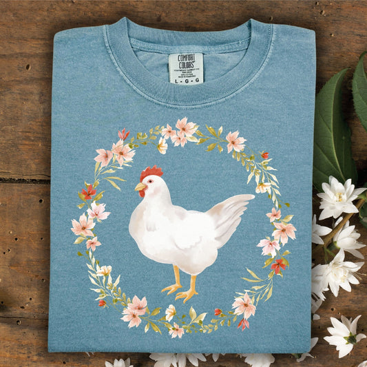 Spring Chicken Floral Wreath T-Shirt