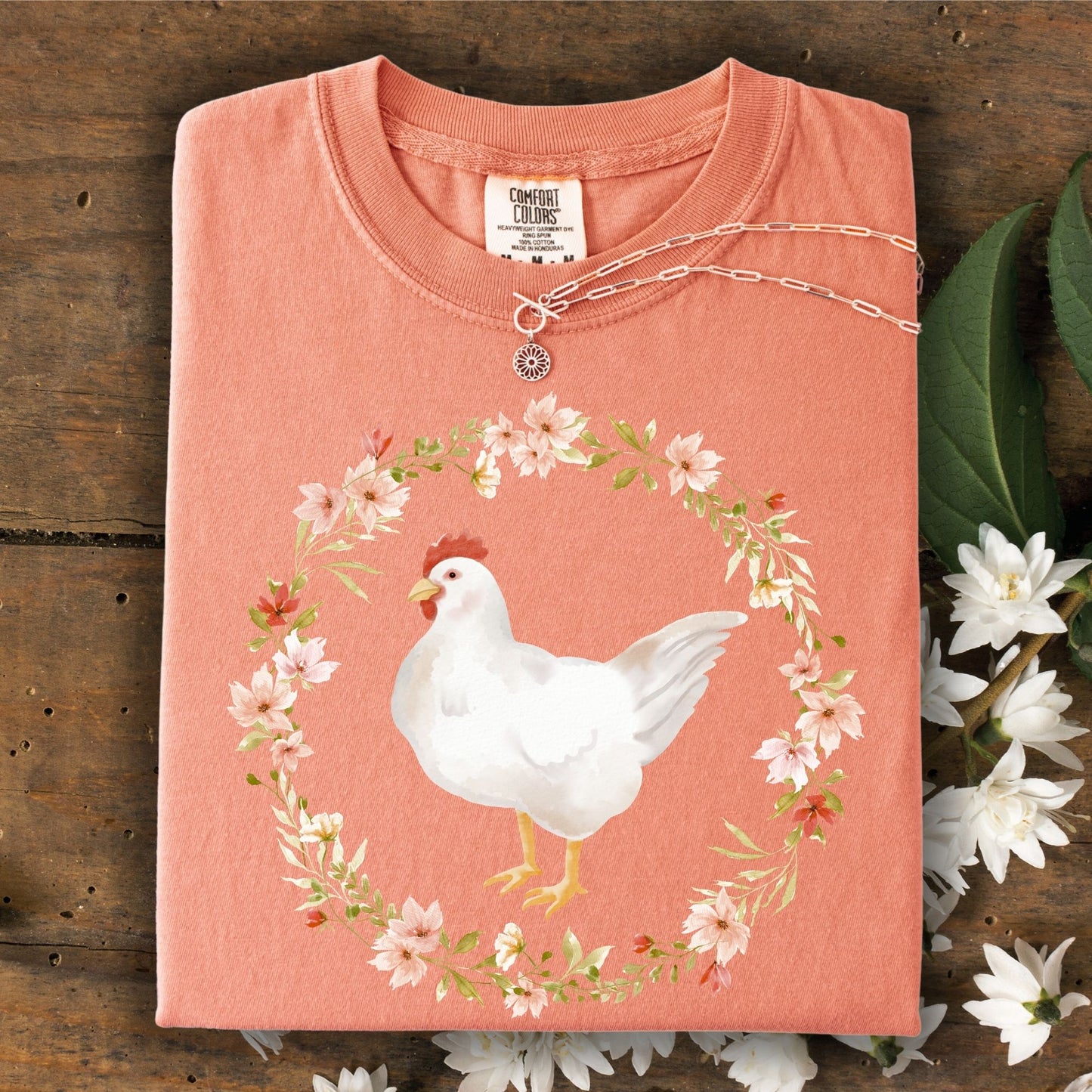 Spring Chicken Floral Wreath T-Shirt