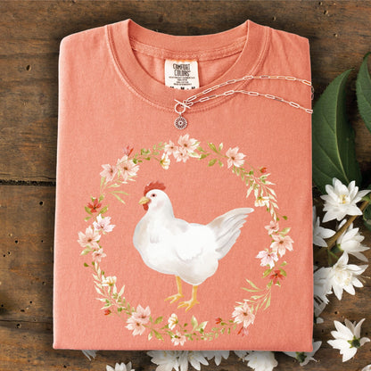 Spring Chicken Floral Wreath T-Shirt