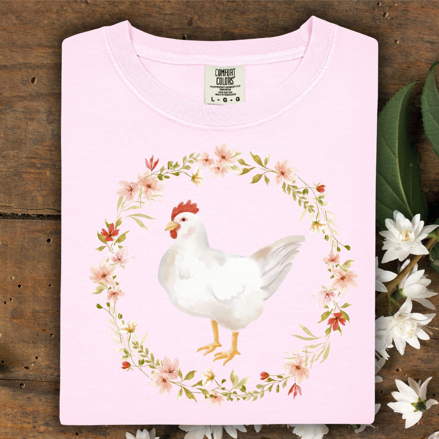 Spring Chicken Floral Wreath T-Shirt