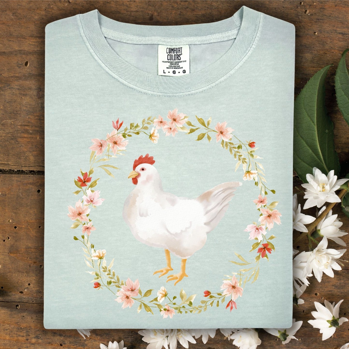 Spring Chicken Floral Wreath T-Shirt