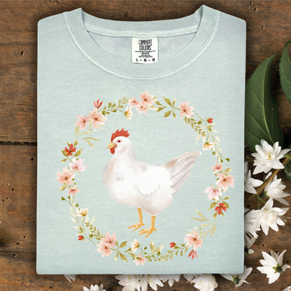 Spring Chicken Floral Wreath T-Shirt