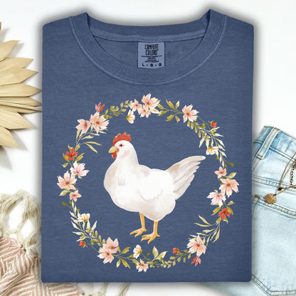 Spring Chicken Floral Wreath T-Shirt
