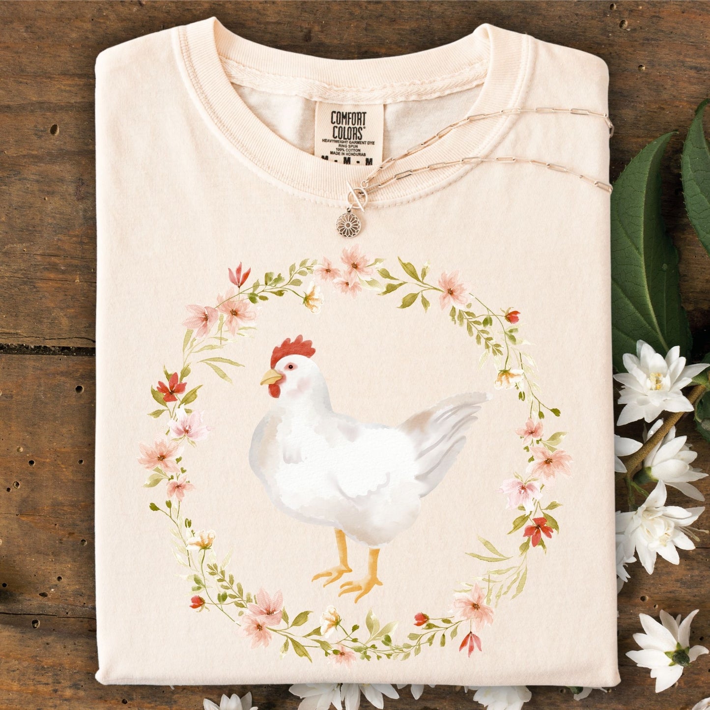 Spring Chicken Floral Wreath T-Shirt