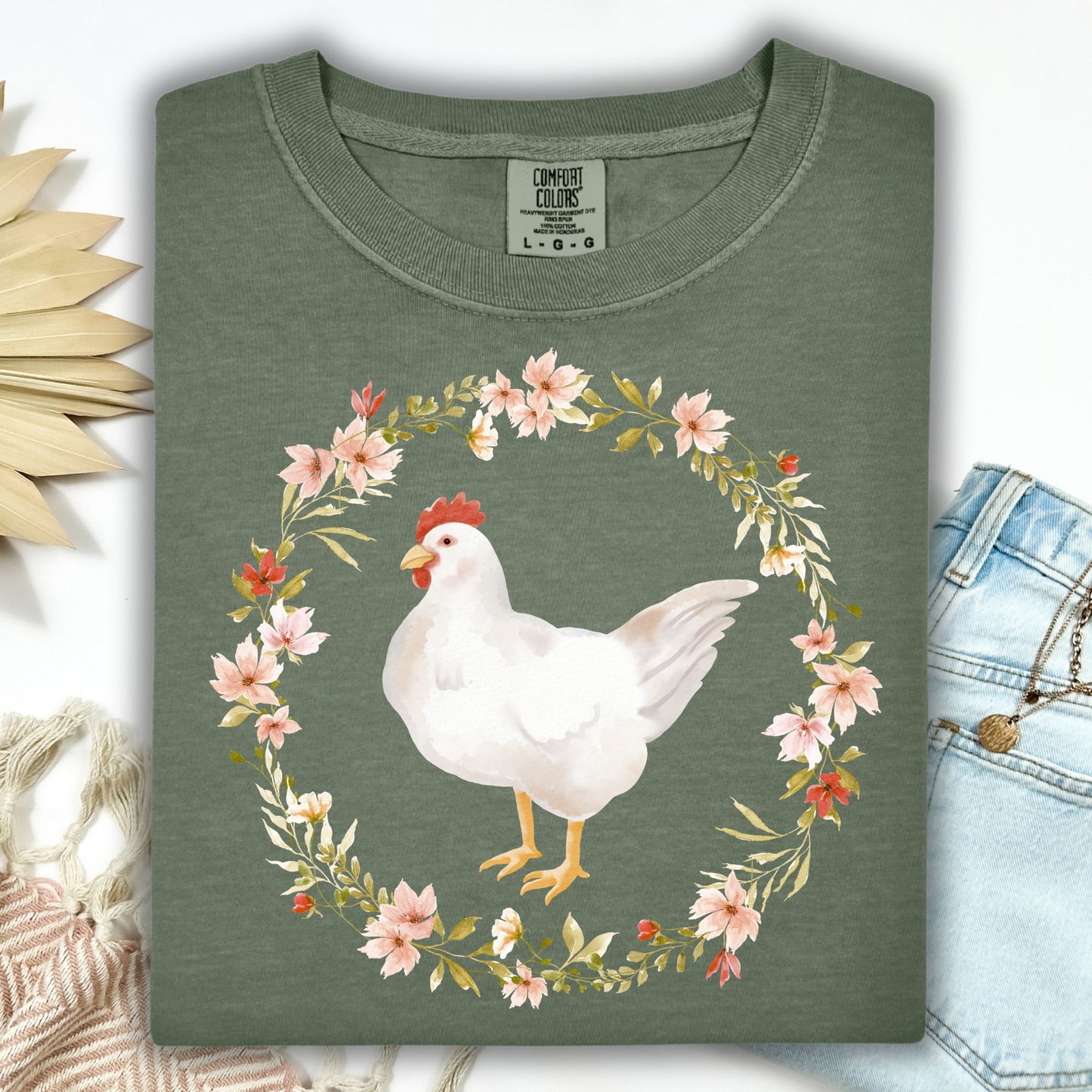 Spring Chicken Floral Wreath T-Shirt
