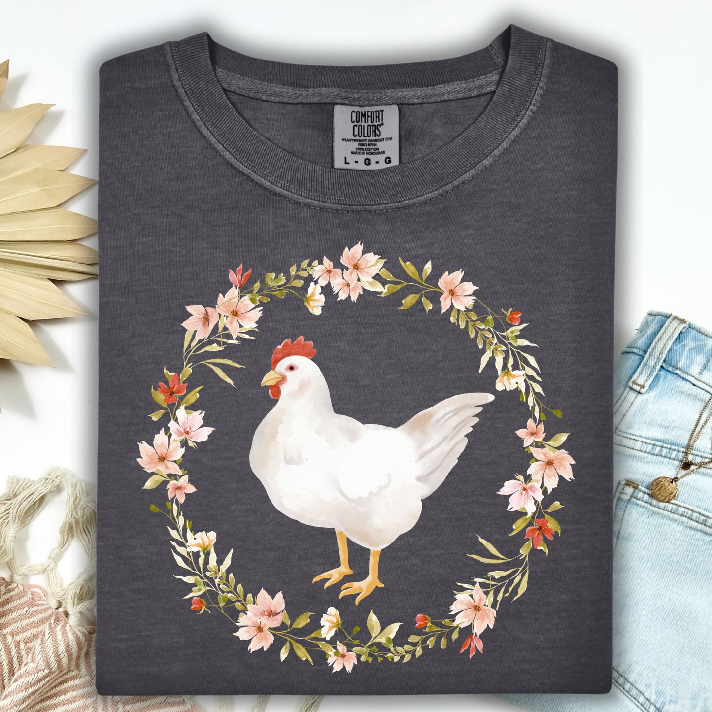Spring Chicken Floral Wreath T-Shirt