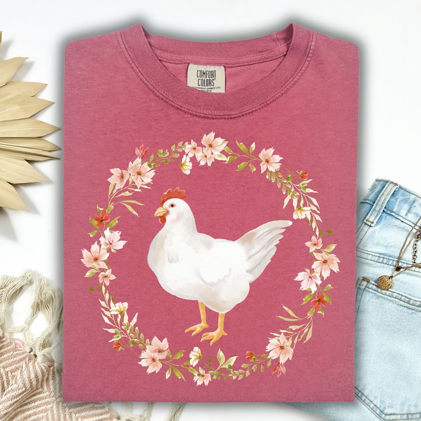 Spring Chicken Floral Wreath T-Shirt