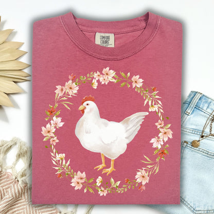 Spring Chicken Floral Wreath T-Shirt