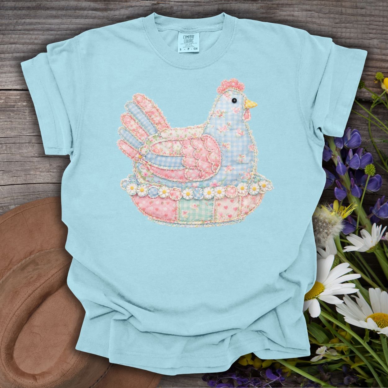 Spring Faux Pastel Patchwork Hen T-Shirt
