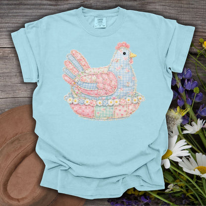Spring Faux Pastel Patchwork Hen T-Shirt