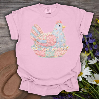 Spring Faux Pastel Patchwork Hen T-Shirt