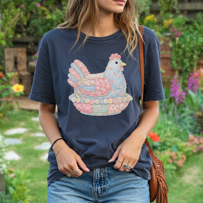 Spring Faux Pastel Patchwork Hen T-Shirt