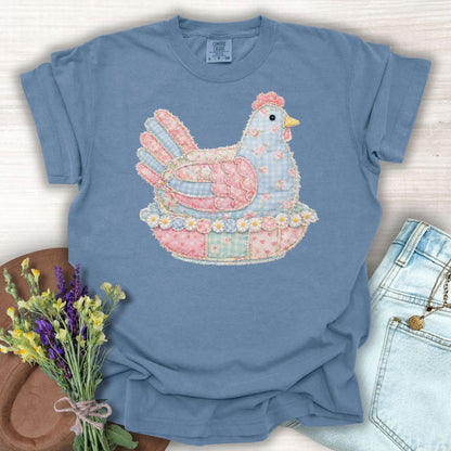 Spring Faux Pastel Patchwork Hen T-Shirt