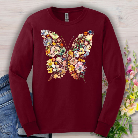 Spring Floral Butterfly Long Sleeve Tee