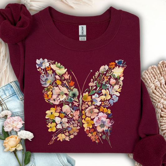 Spring Floral Butterfly Sweatshirt