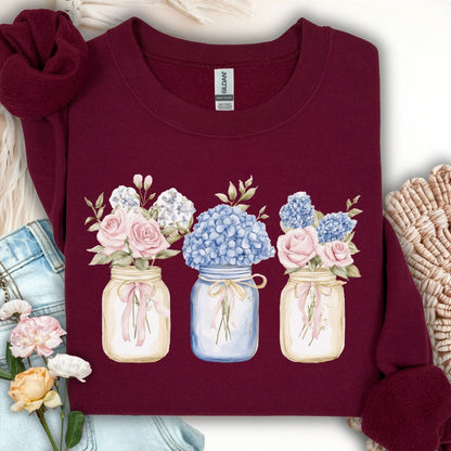 Spring Flowers in Mason Jars Sweatshirt