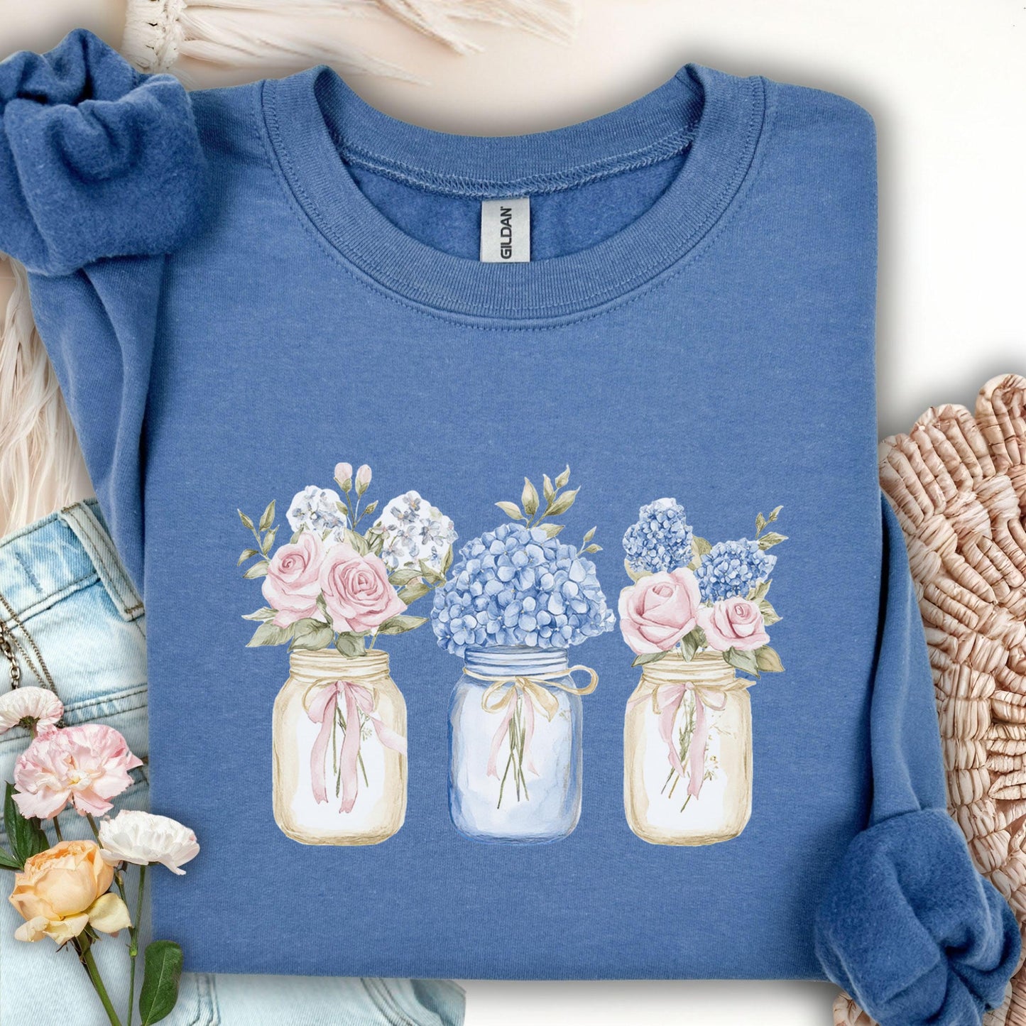 Spring Flowers in Mason Jars Sweatshirt