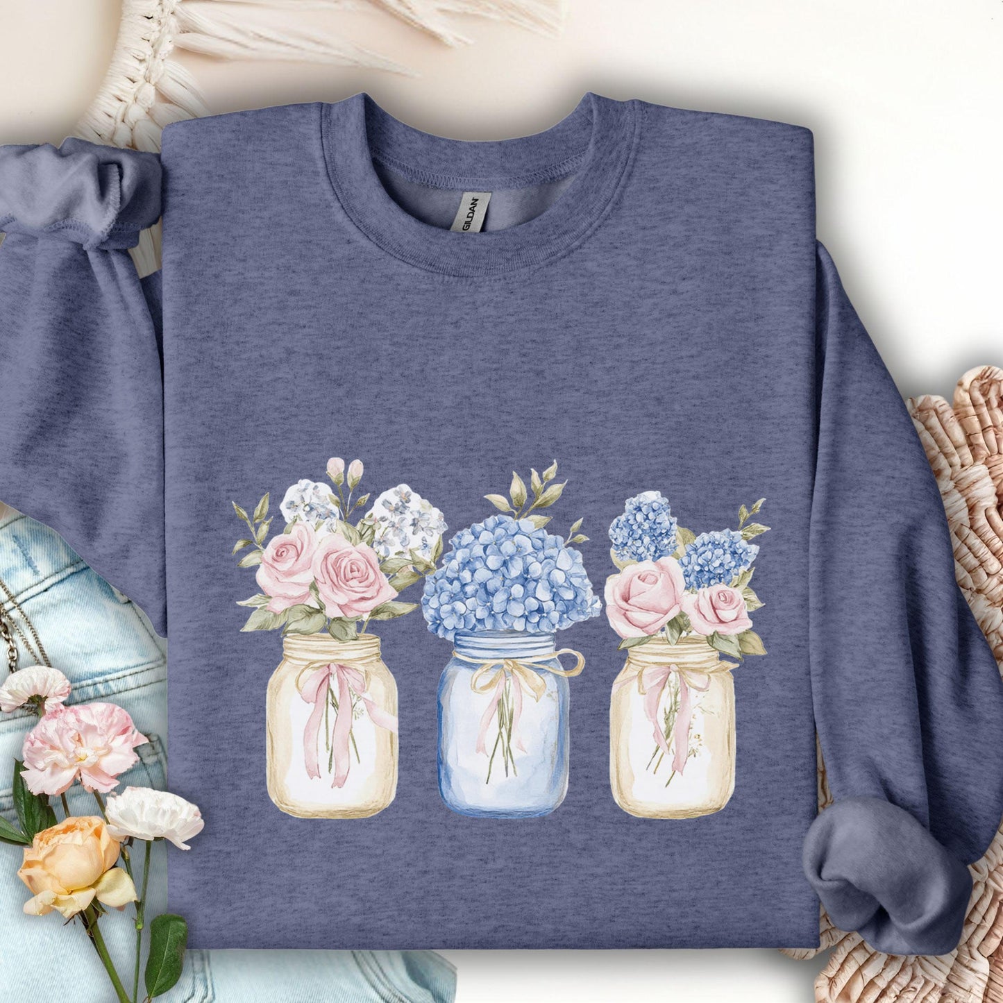 Spring Flowers in Mason Jars Sweatshirt