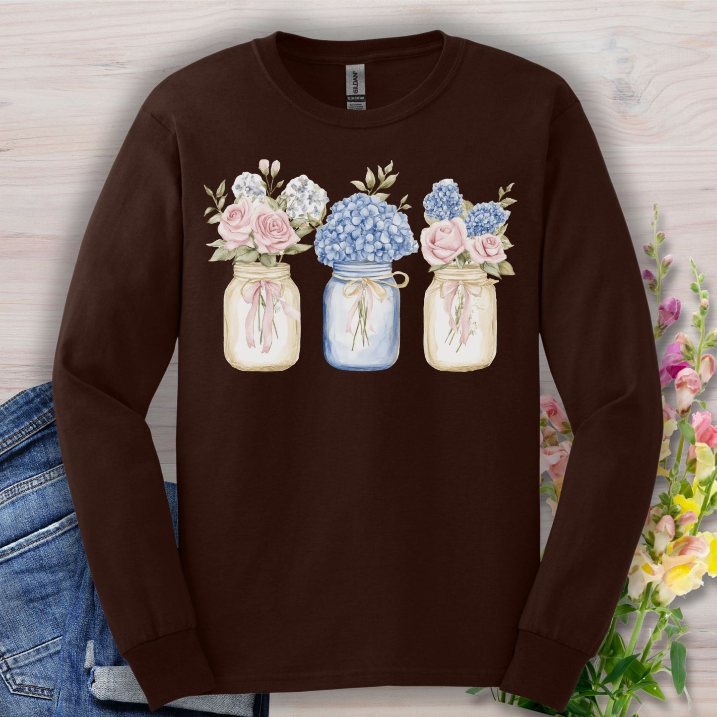 Spring Mason Jar Florals Long Sleeve Tee