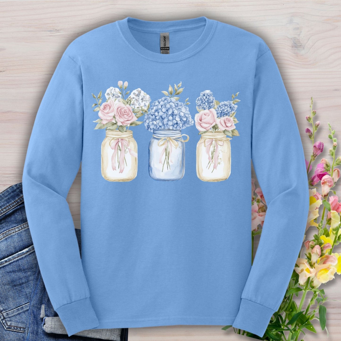 Spring Mason Jar Florals Long Sleeve Tee