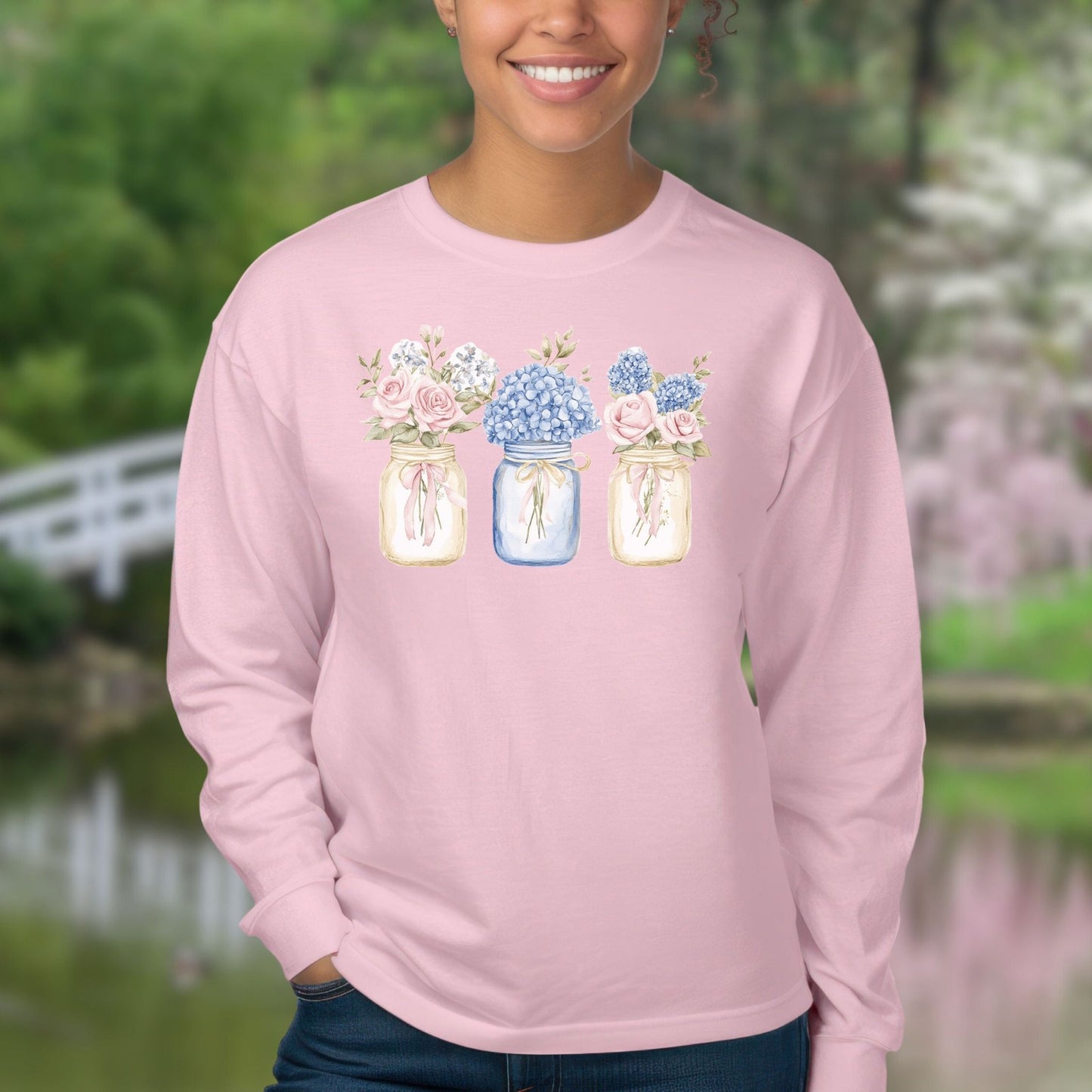 Spring Mason Jar Florals Long Sleeve Tee