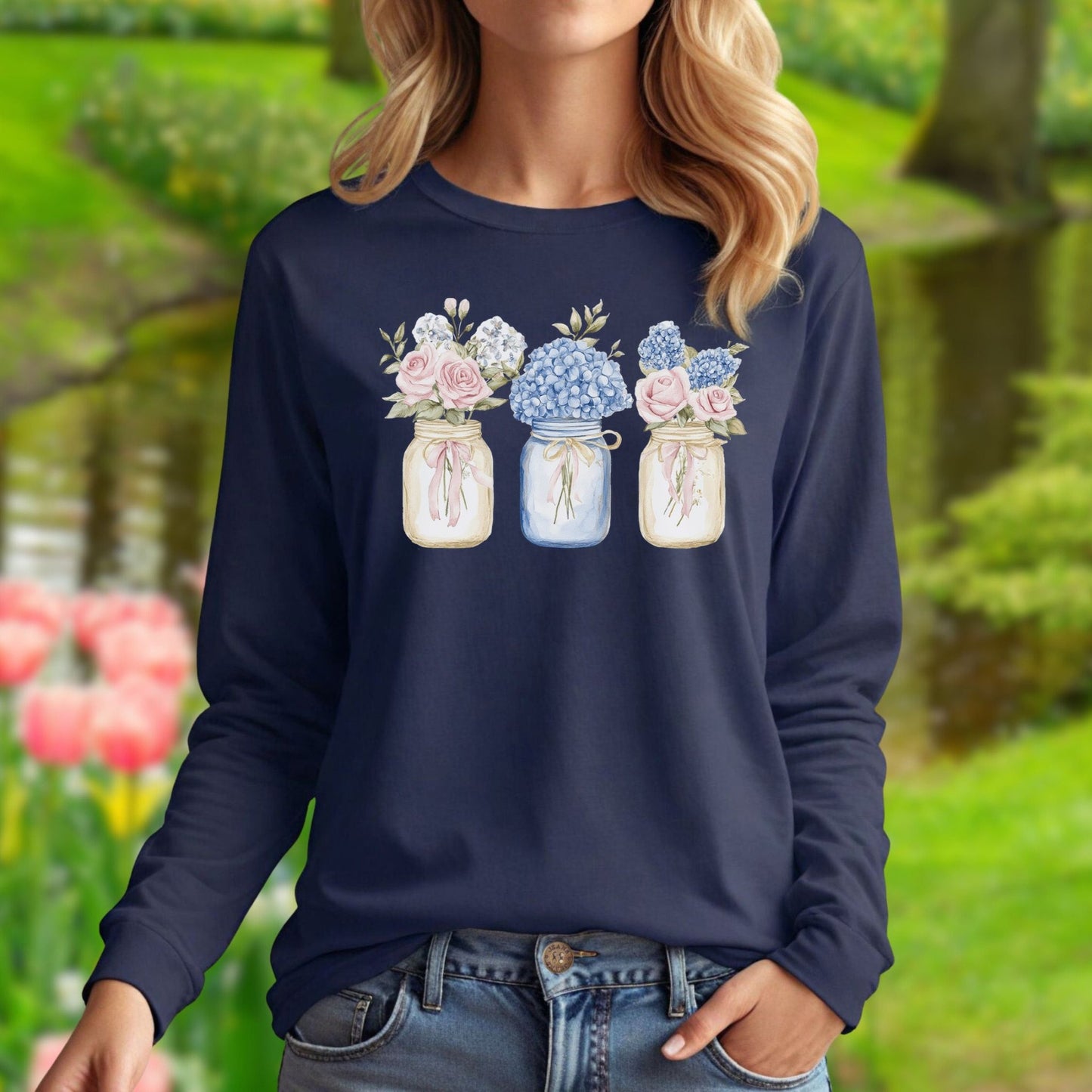 Spring Mason Jar Florals Long Sleeve Tee