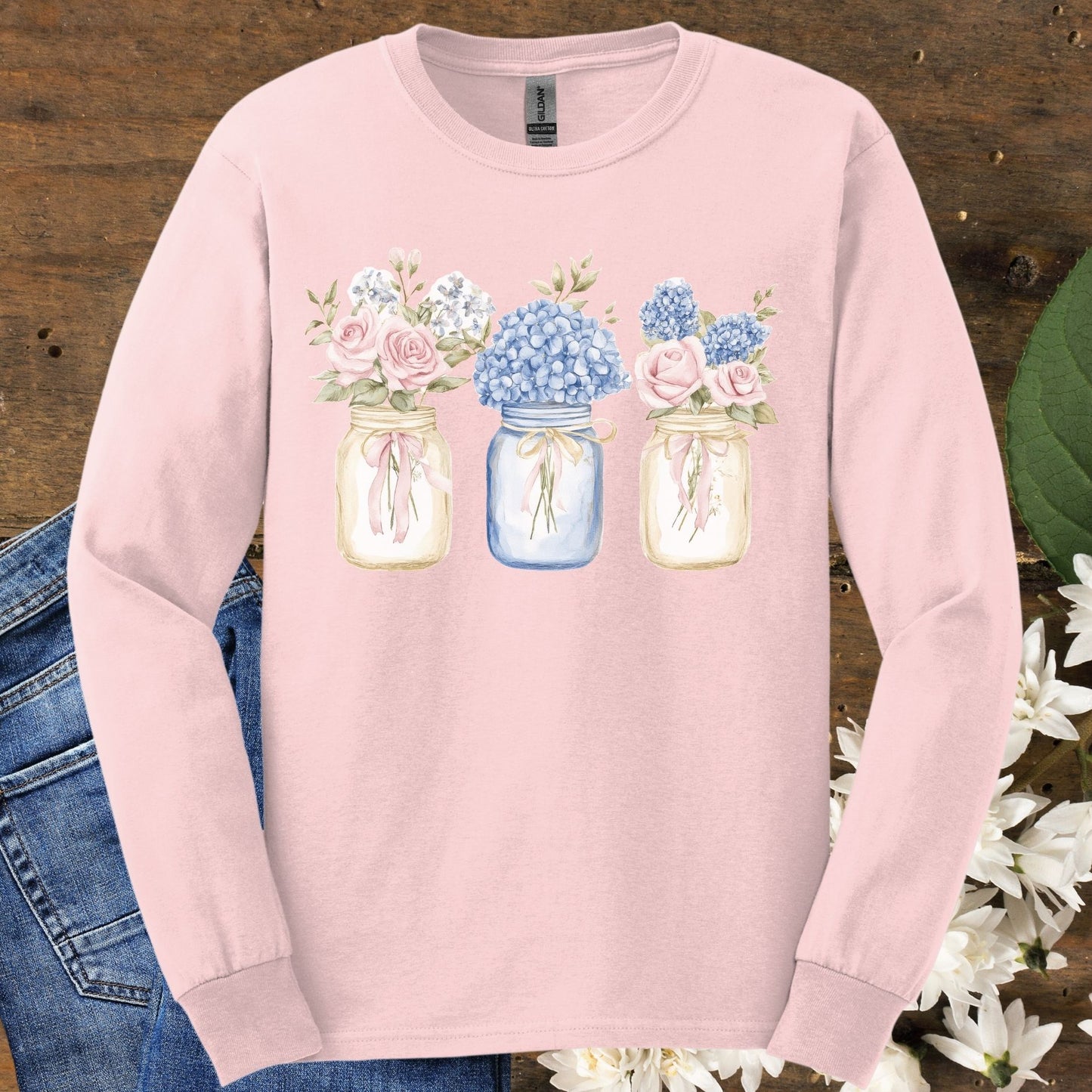 Spring Mason Jar Florals Long Sleeve Tee