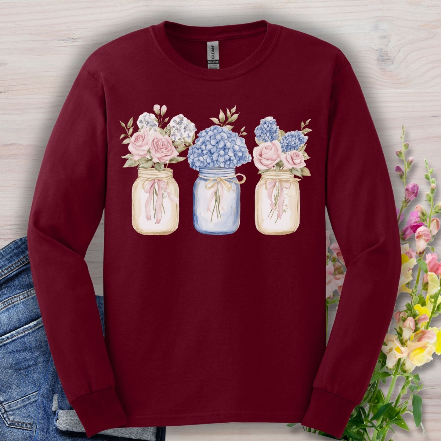 Spring Mason Jar Florals Long Sleeve Tee