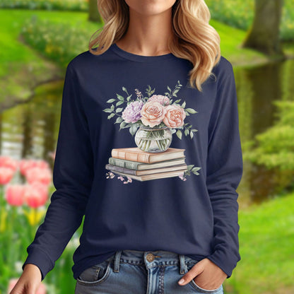 Spring Pastel Bouquet and Books Long Sleeve Tee