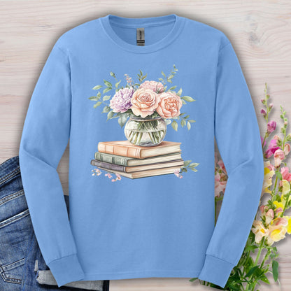 Spring Pastel Bouquet and Books Long Sleeve Tee