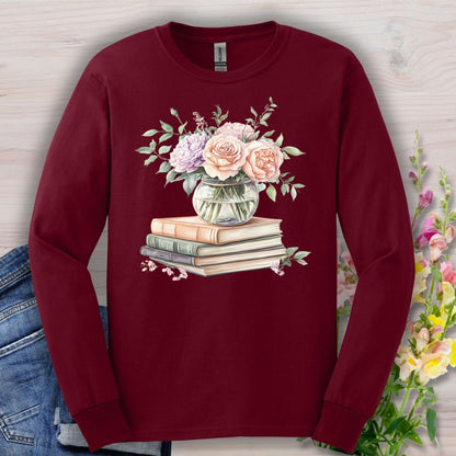 Spring Pastel Bouquet and Books Long Sleeve Tee