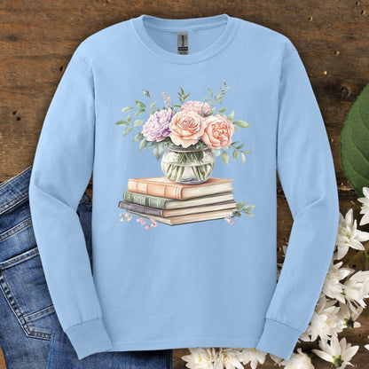 Spring Pastel Bouquet and Books Long Sleeve Tee