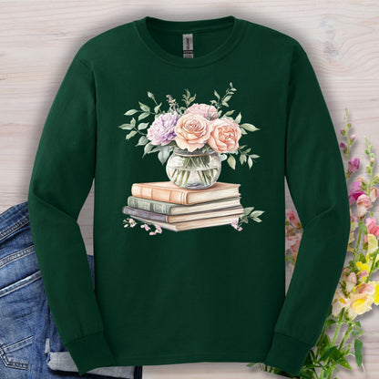 Spring Pastel Bouquet and Books Long Sleeve Tee