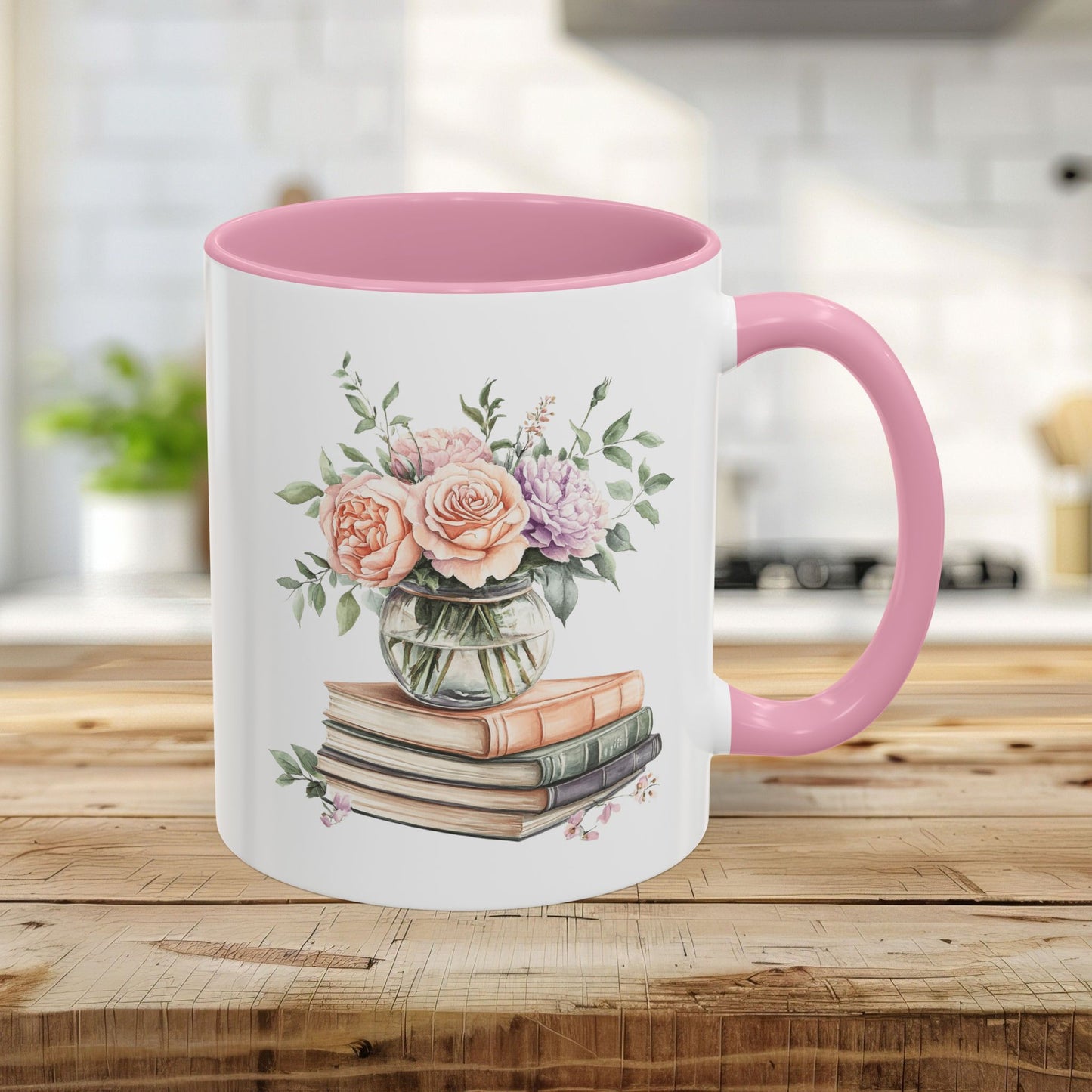 Spring Pastel Bouquet with Books Mug (11oz/15oz)