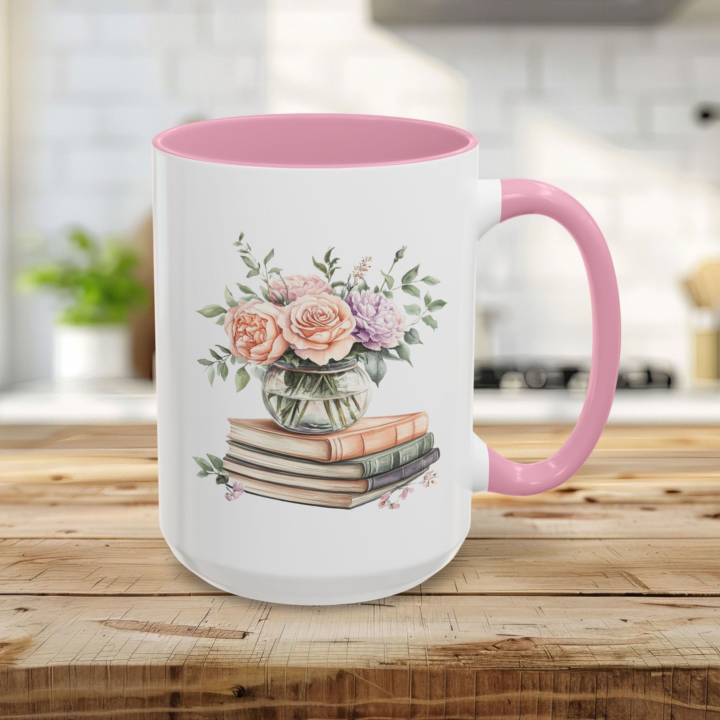 Spring Pastel Bouquet with Books Mug (11oz/15oz)