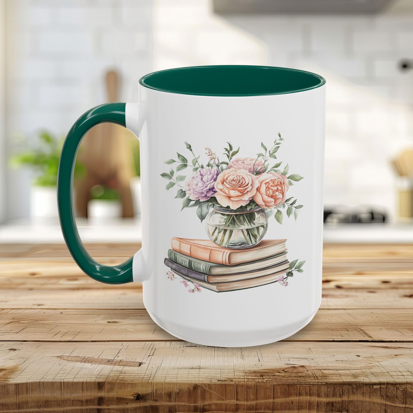 Spring Pastel Bouquet with Books Mug (11oz/15oz)