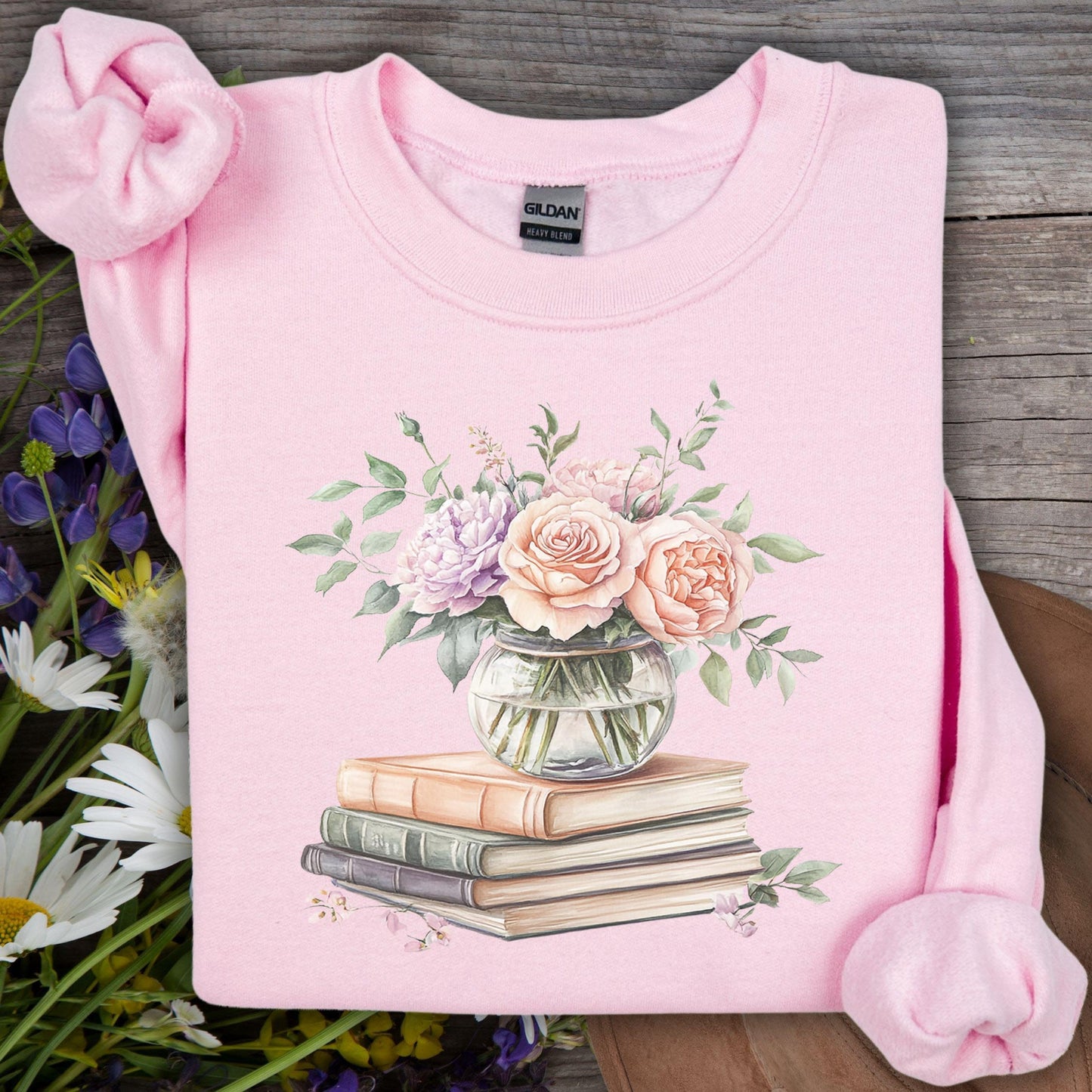 Spring Pastel Bouquet with Books Sweatshirt