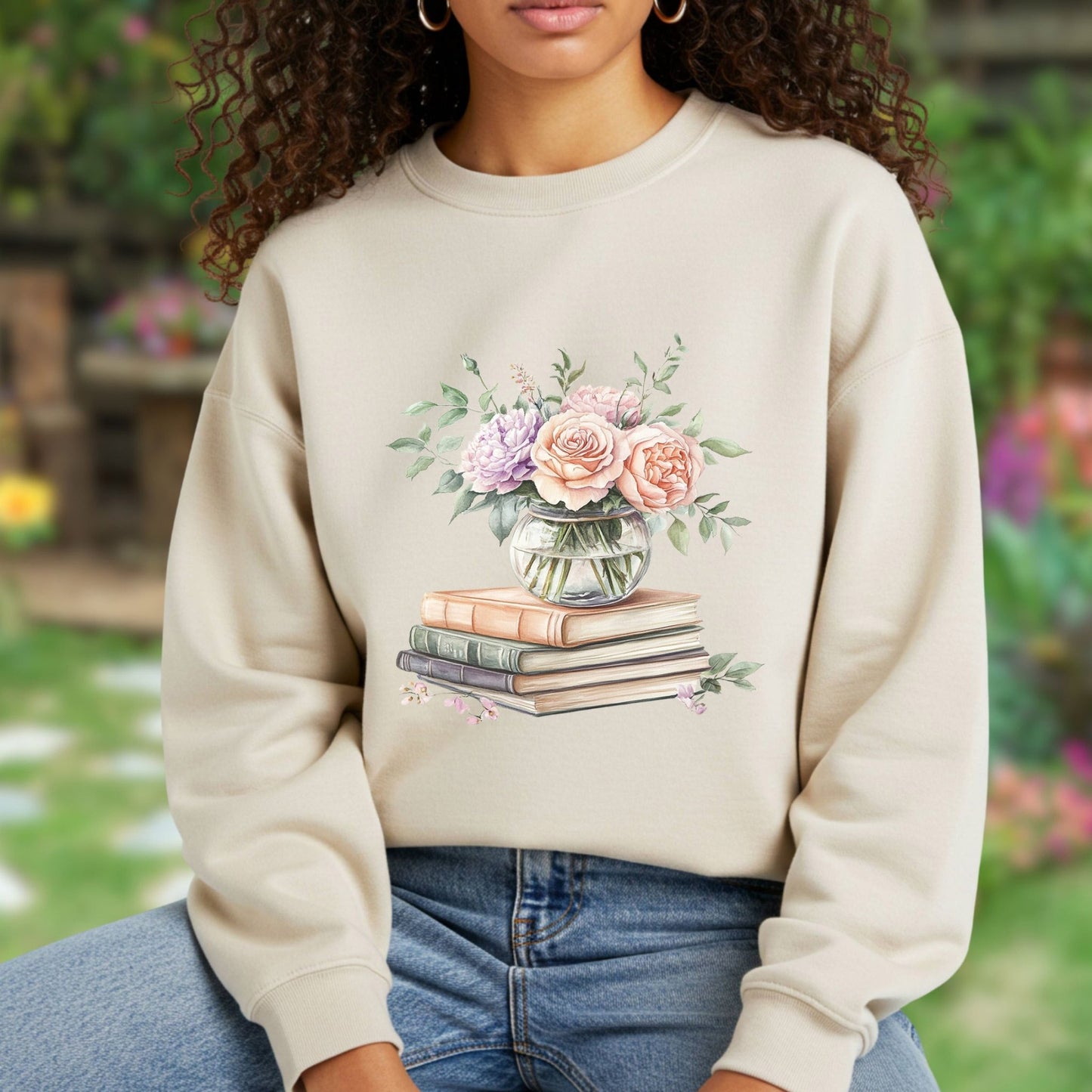 Spring Pastel Bouquet with Books Sweatshirt