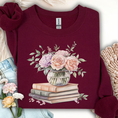 Spring Pastel Bouquet with Books Sweatshirt