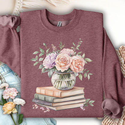 Spring Pastel Bouquet with Books Sweatshirt