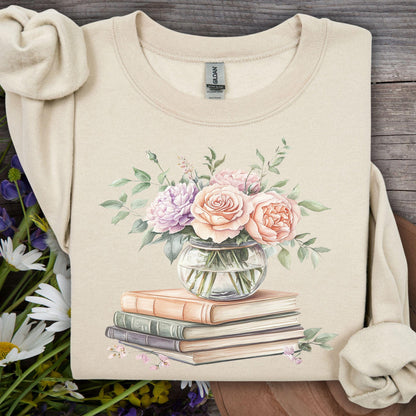 Spring Pastel Bouquet with Books Sweatshirt