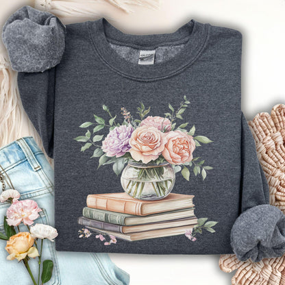 Spring Pastel Bouquet with Books Sweatshirt
