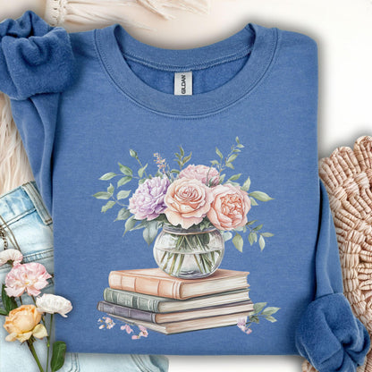 Spring Pastel Bouquet with Books Sweatshirt